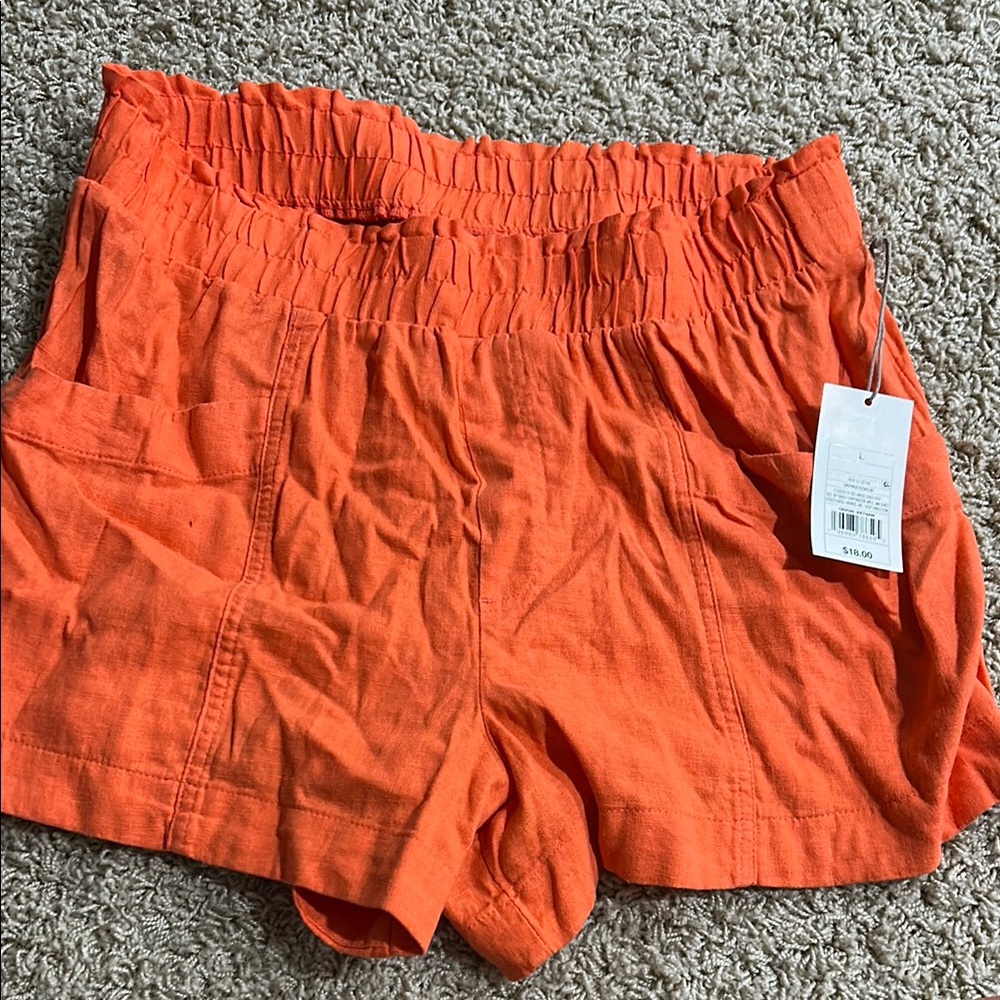a new day High Waist Orange Shorts with Elastic Waistband
